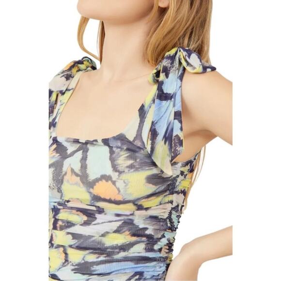 Free People Tie Shoulder Ruched Tank Top Abstract Print Multicolor L NWT - Picture 4 of 9